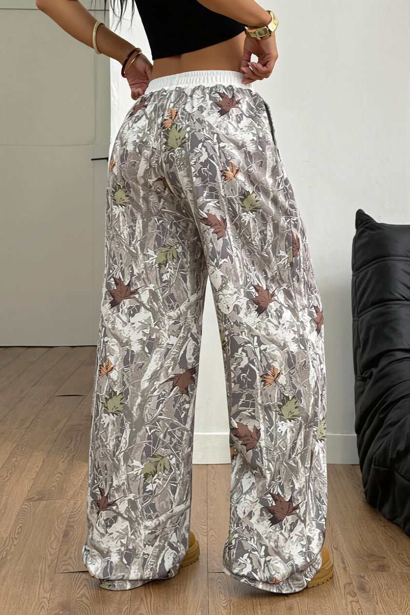 Branch Print Colorblock Wide Leg Pants