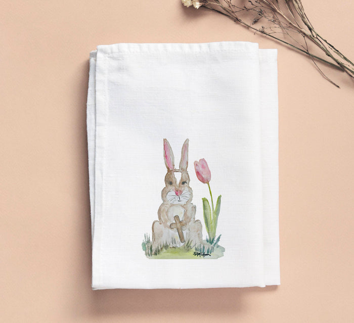 Bridgett Bunny With Pink Tulip Tea Towel