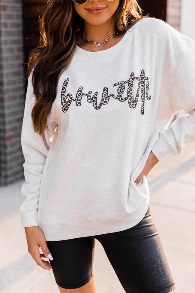 Brunette Animal Print Heather Sand Graphic Sweatshirt