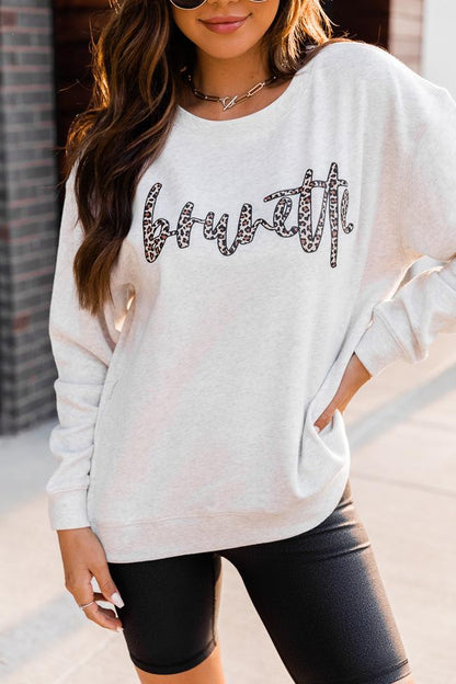 Brunette Animal Print Heather Sand Graphic Sweatshirt