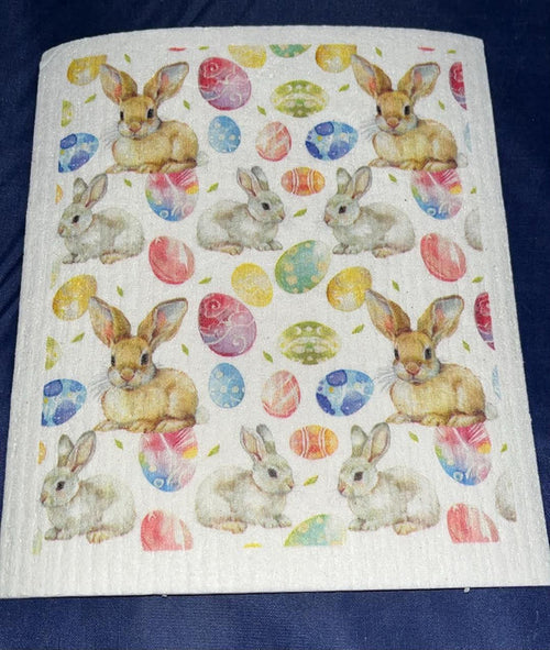 Bunnies with Neon Eggs Swedish Towel
