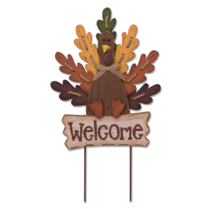 Burlap Wooden Autumn Turkey Welcome Sign or Yard Stake