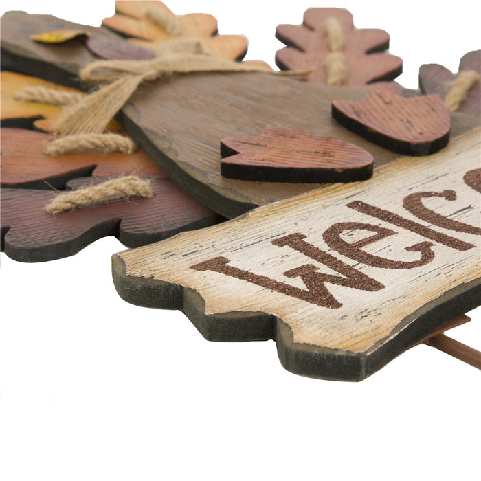 Burlap Wooden Autumn Turkey Welcome Sign or Yard Stake