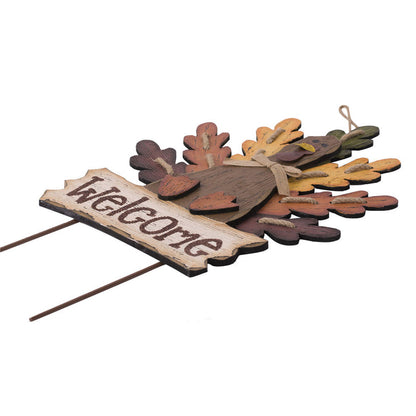Burlap Wooden Autumn Turkey Welcome Sign or Yard Stake