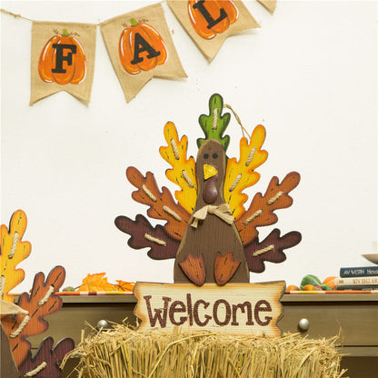Burlap Wooden Autumn Turkey Welcome Sign or Yard Stake