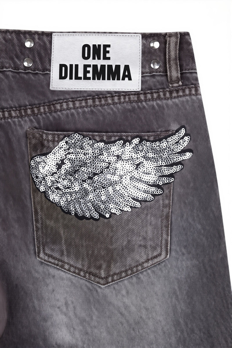 Butt Wing Sequin Straight Leg Jeans