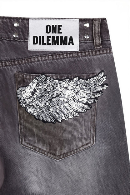 Butt Wing Sequin Straight Leg Jeans