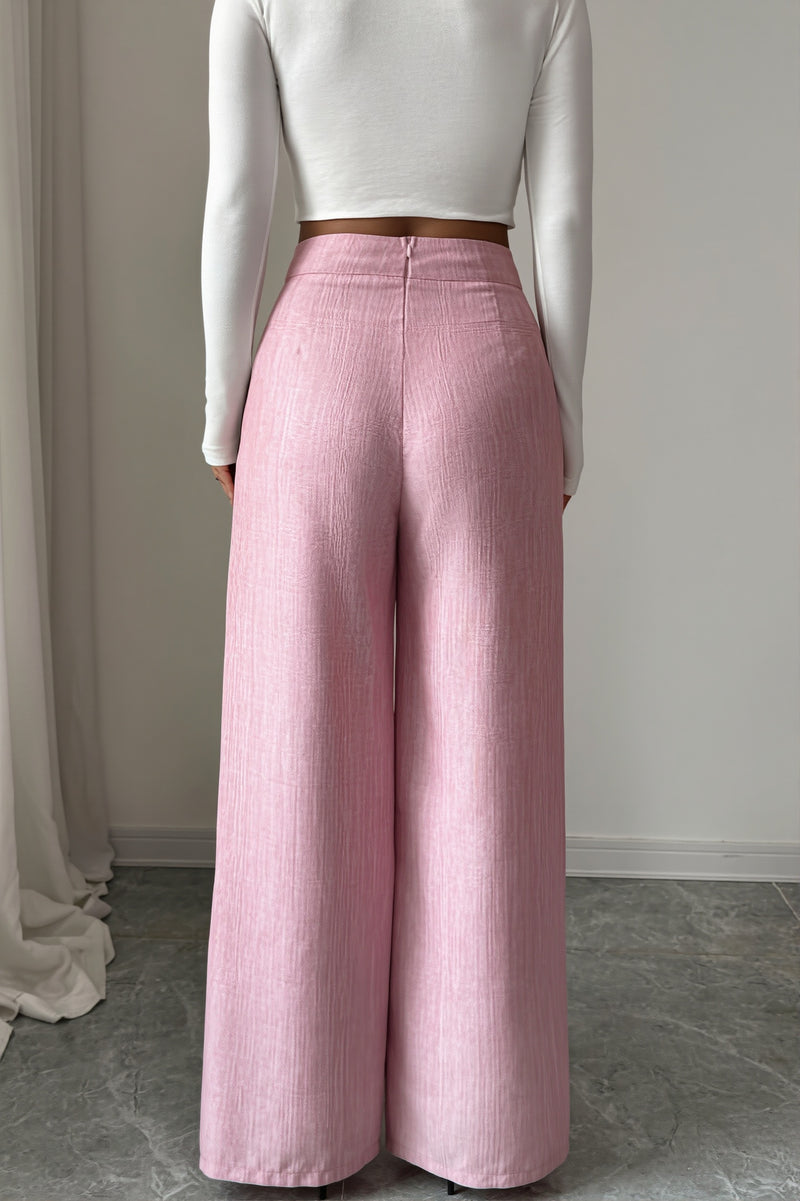 Button Waist Patchwork Wide Leg Pants