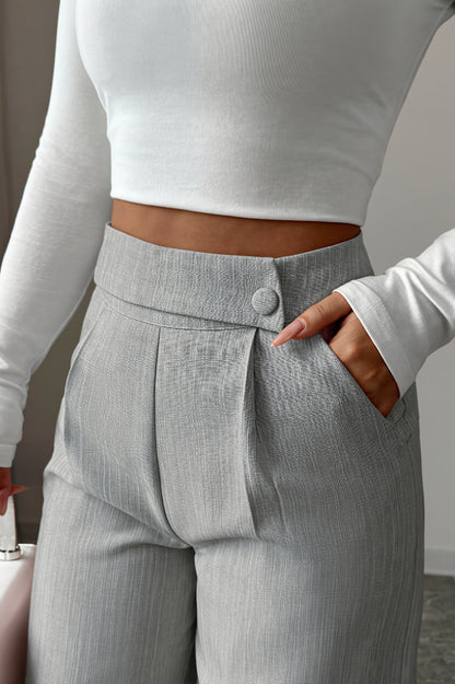 Button Waist Patchwork Wide Leg Pants