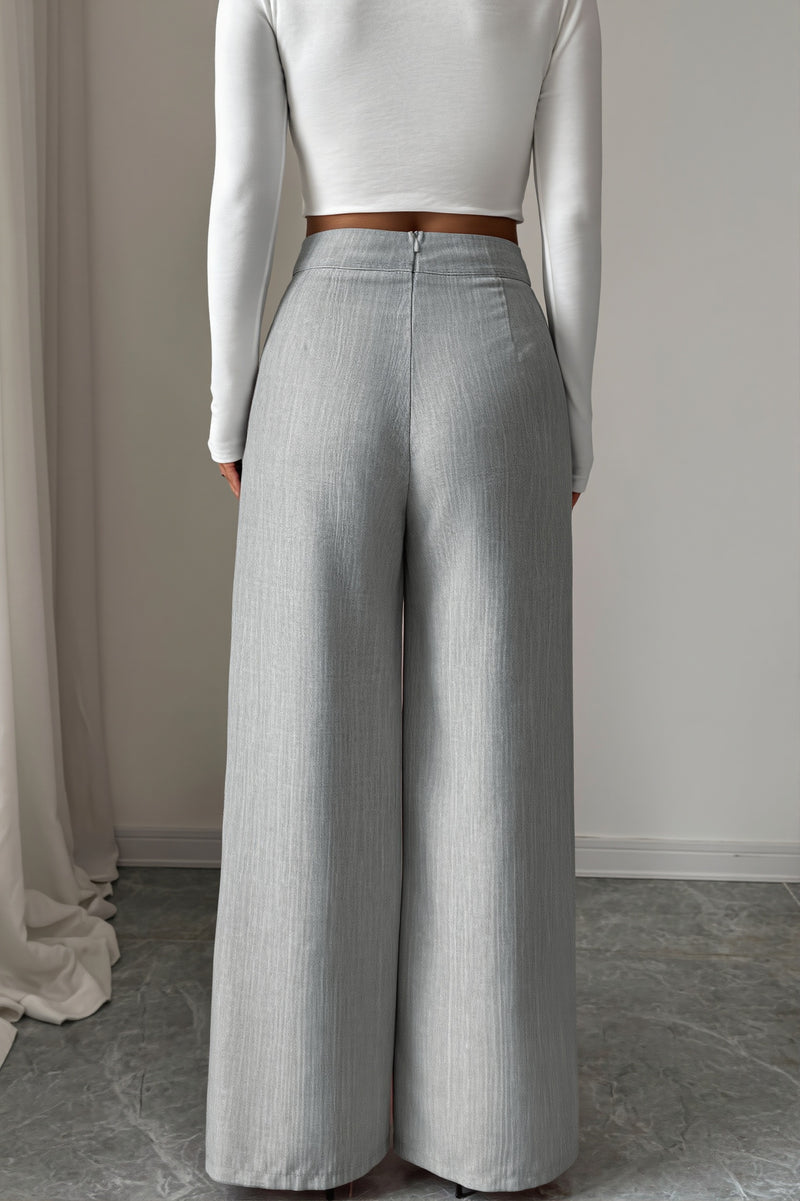 Button Waist Patchwork Wide Leg Pants
