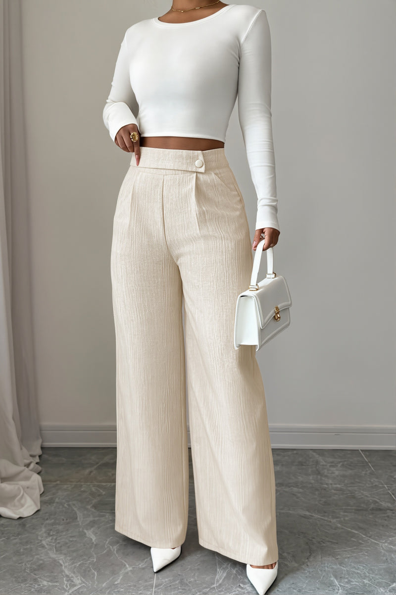 Button Waist Patchwork Wide Leg Pants