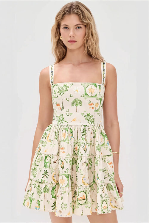 Cami Plant Print Mini Boho Dress