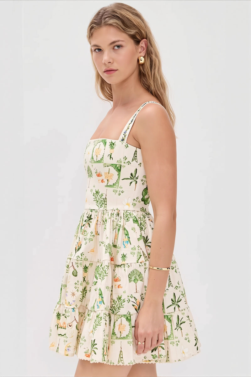 Cami Plant Print Mini Boho Dress