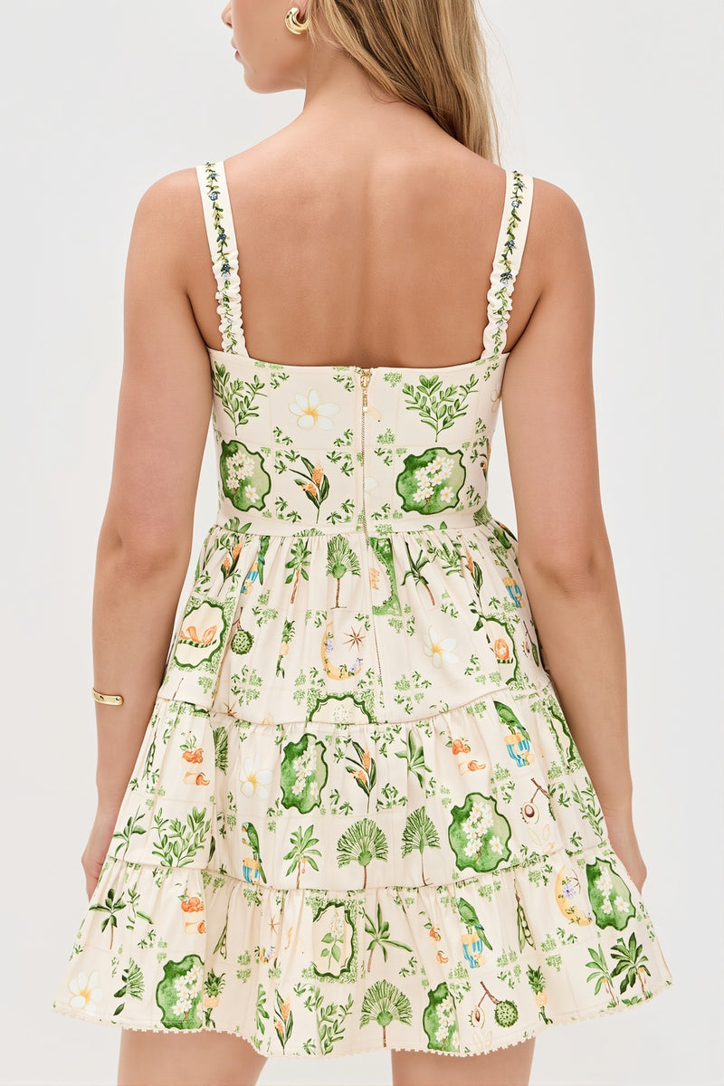Cami Plant Print Mini Boho Dress