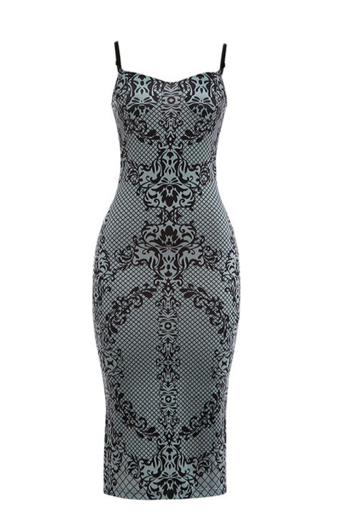 Cami Plunge Cutout Back Slit Print Maxi Dress