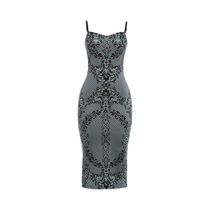 Cami Plunge Cutout Back Slit Print Maxi Dress