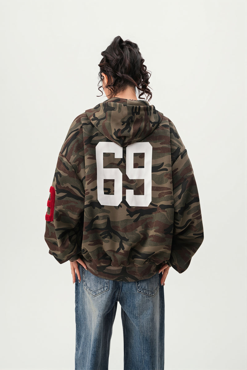 Camo Zip Oversized Street Hoodie