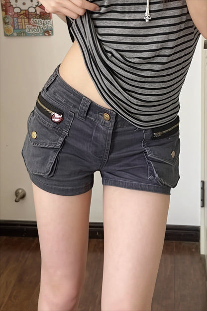 Cargo Pocket A Line Denim Shorts