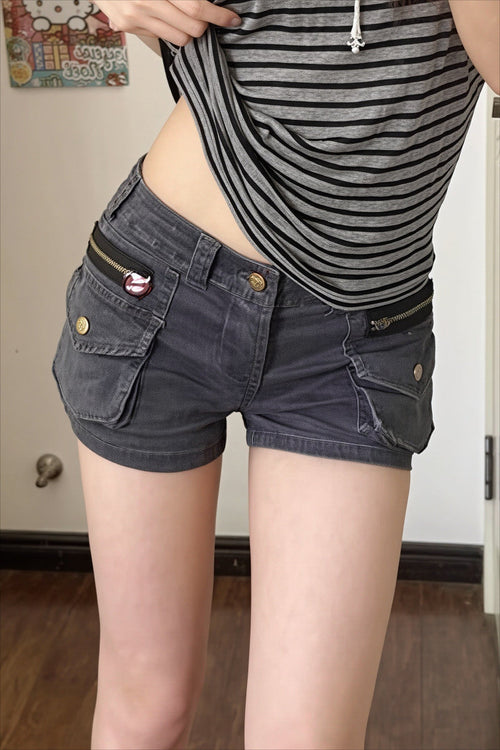 Cargo Pocket A Line Denim Shorts