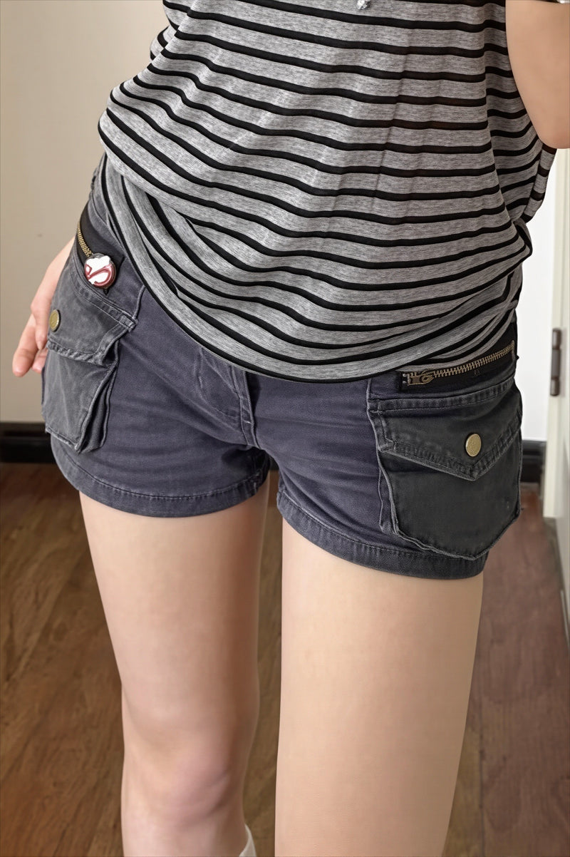 Cargo Pocket A Line Denim Shorts