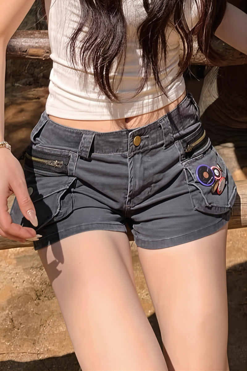 Cargo Pocket A Line Denim Shorts