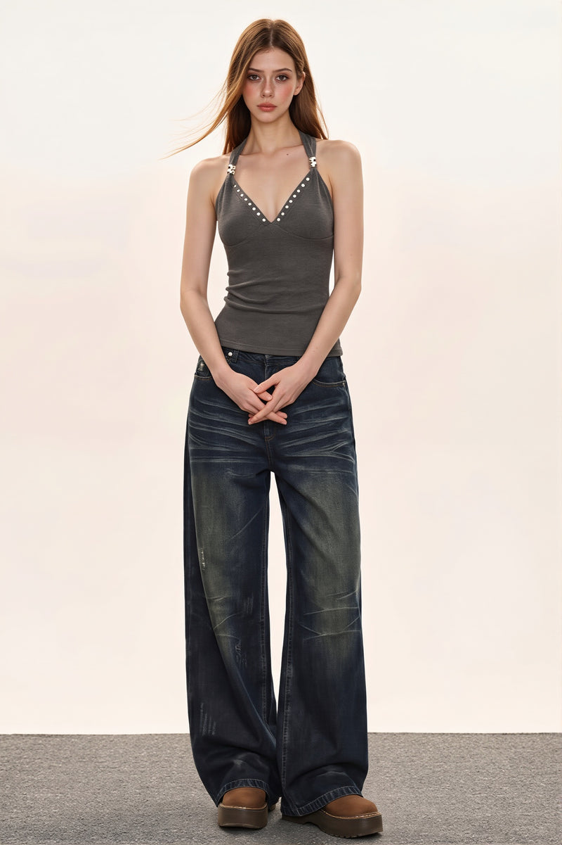 Cashmere V Neck Adjustable Halter Fitted Cami