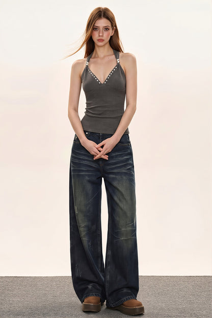 Cashmere V Neck Adjustable Halter Fitted Cami