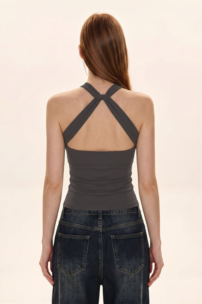 Cashmere V Neck Adjustable Halter Fitted Cami