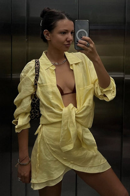 Casual Beach Shirt Cover Skirt Set