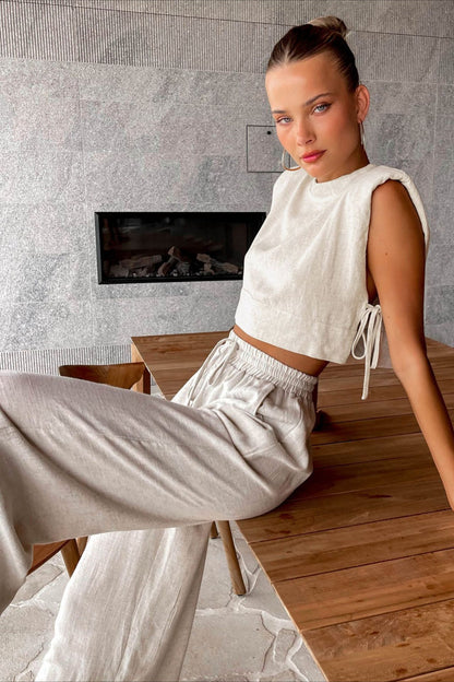 Casual Cotton Linen Loose Sleeveless Two Piece Set