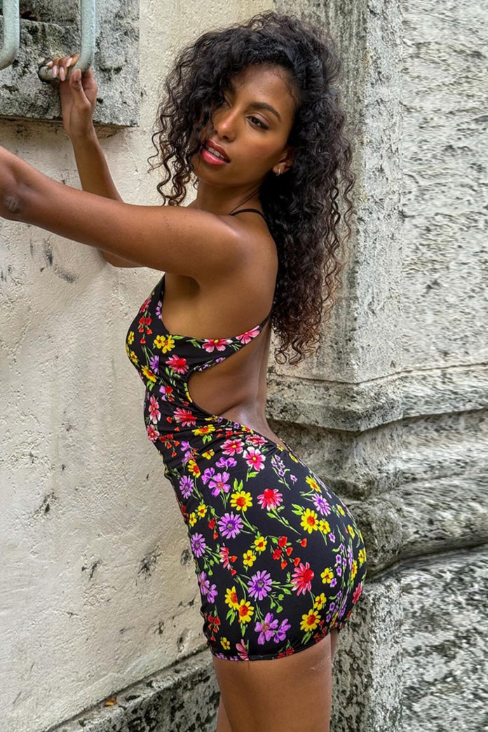 Casual Floral Print Bodycon Mini Dress