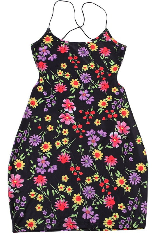 Casual Floral Print Bodycon Mini Dress