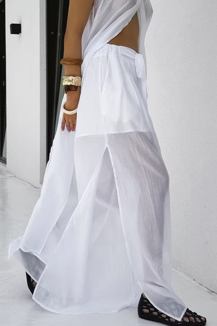 Casual Flowy Tencel Sleeveless Halter Two Piece Set