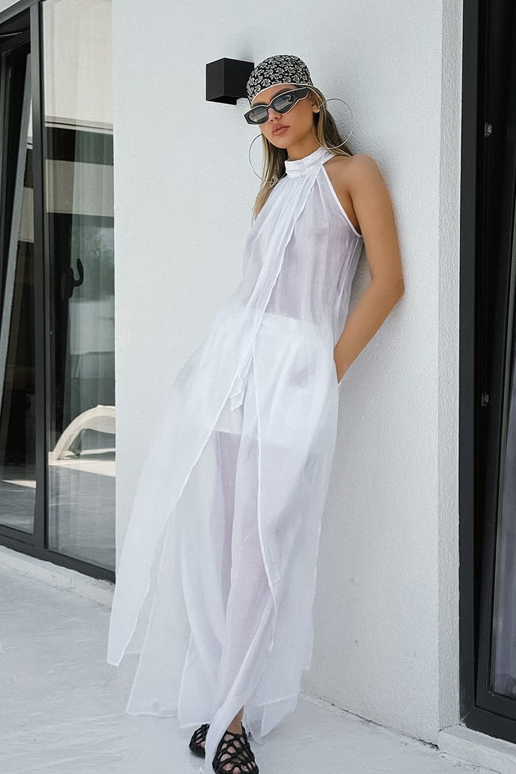 Casual Flowy Tencel Sleeveless Halter Two Piece Set