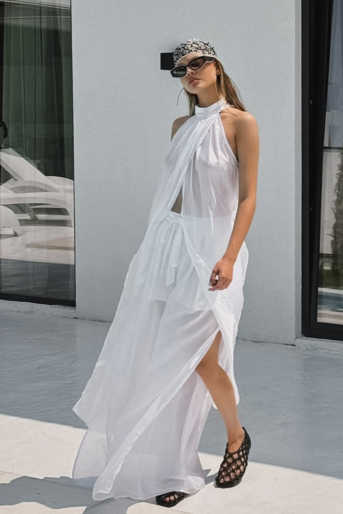 Casual Flowy Tencel Sleeveless Halter Two Piece Set