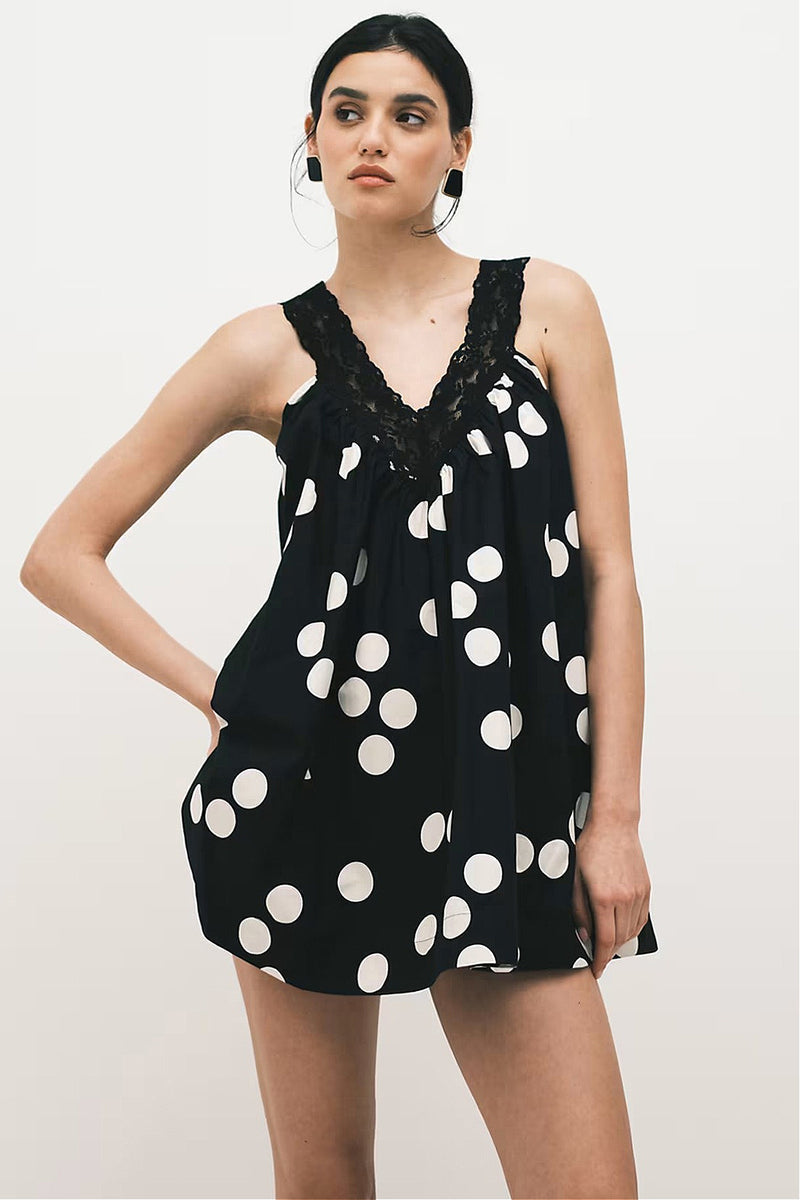 Casual Lace Dot Loose A Line Mini Dress