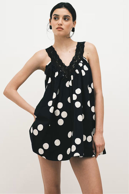 Casual Lace Dot Loose A Line Mini Dress