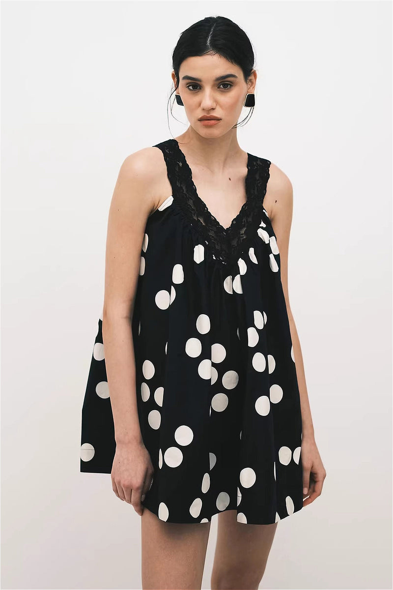 Casual Lace Dot Loose A Line Mini Dress
