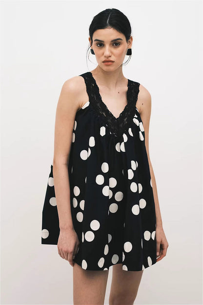 Casual Lace Dot Loose A Line Mini Dress