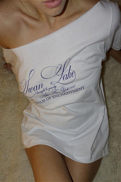 Casual Letter Off Shoulder Loose T-Shirt