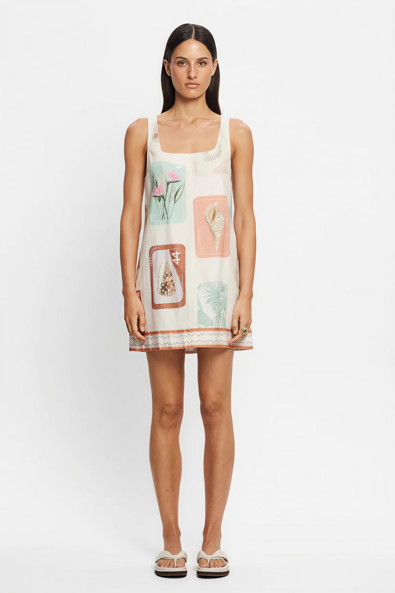 Casual Linen Floral Print Bagsy Fit Summer Beach Mini Dress