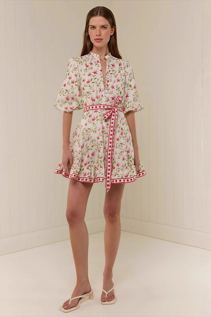 Casual Linen Lace-up Belted Summer Beach Mini Dress
