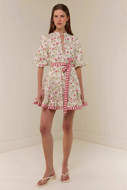 Casual Linen Lace-up Belted Summer Beach Mini Dress