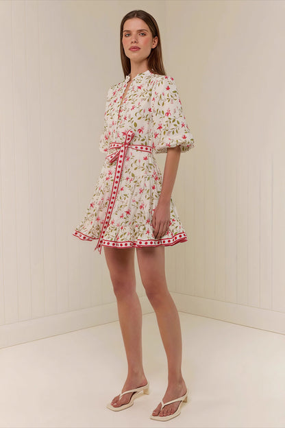 Casual Linen Lace-up Belted Summer Beach Mini Dress