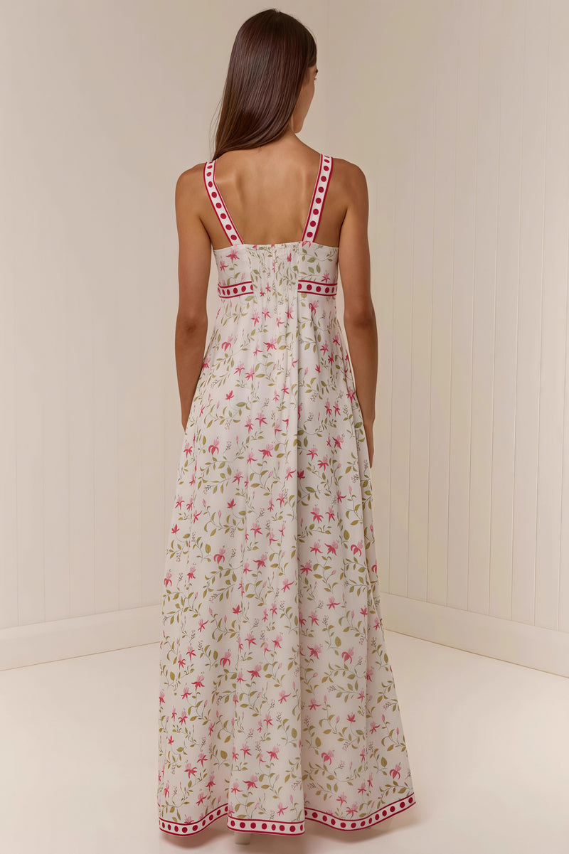 Casual Linen Print Spaghetti Strap Summer Maxi Dress