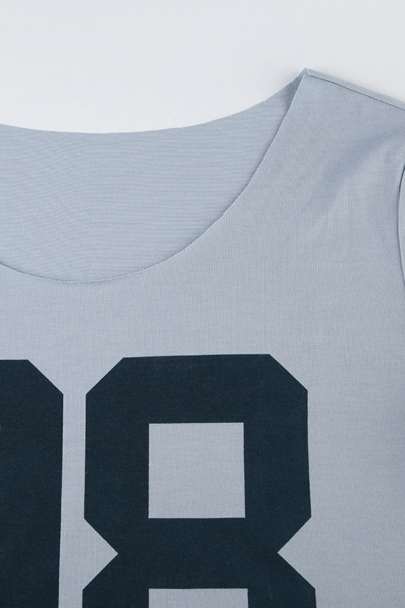 Casual Loose Number Print Off Shoulder Crew T-shirt