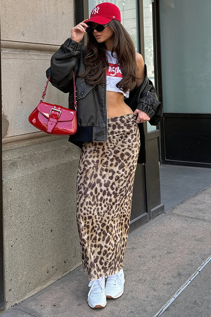 Casual Mesh Leopard Print Skirt