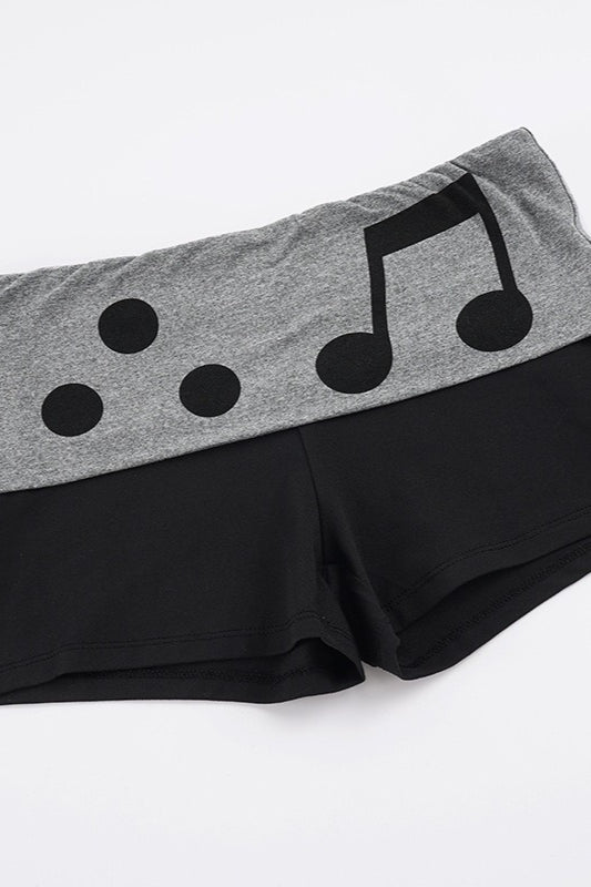 Casual Note Print Folded Waist Shorts