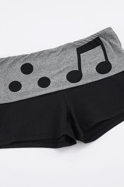 Casual Note Print Folded Waist Shorts