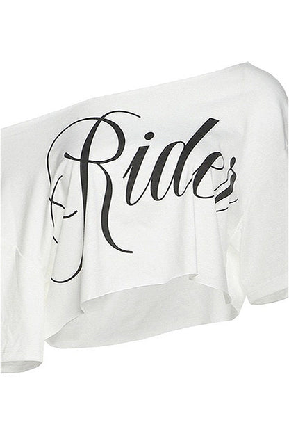 Casual Off Shoulder Cropped Print T-Shirt